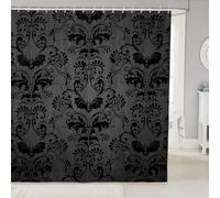 Black Damask Shower Curtain Gothic Shower Curtains for Bathroom 72"Wx72",Antique Victorian Baroque Vintage Floral Bath Curtain Bat Bathroom Decor,Bats Sugar Skull Bone Skeleton Bohemian Decor,Grey