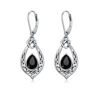 Black Dangle Earrings 925 Sterling Silver Celtic Knot Oxidized Vintage Dangle Drop Leverback Earrings with Jet Black Crystal, Earrings Gifts for Women