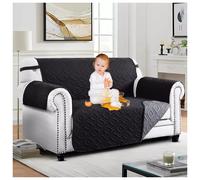 (Black & Dark Grey, 2 Seater: 224 x 179 cm) Water Proof Sofa Cover Reversible Chair Recliner Cover Quilted Furniture Pet Protector