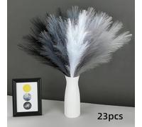 (Black& Dark Grey& White& Light Grey) 23pcs Pampas Grass Rainbow Decor 22in/ 55cm Fluffy Faux Short Multicolor Pampas Grass Artificial