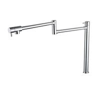 Black Deck Mounted Pot Filler Faucet - Folding Kitchen Sink Tap with Double Joint Swing Arm & Dual Handles, Brass Cold Water Filler for Effortless Cooking