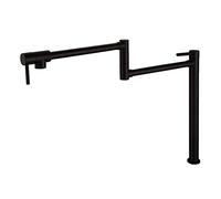 Black Deck Mounted Pot Filler Faucet - Folding Kitchen Sink Tap with Double Joint Swing Arm, Two Handles, Brass Design for Cold Water - Perfect for Modern Kitchens