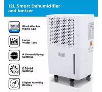 BLACK+DECKER 12L Smart Dehumidifier and Ionizer, 2.1L, BXEH600016GB in White