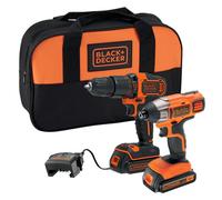 BLACK + DECKER 18V Cordless Hammer Drill and Impact Driver with soft bag