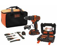 Black + Decker 18V Cordless Hammer Drill Tool and Bit Set