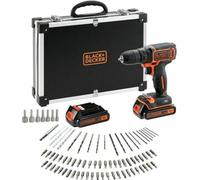 BLACK+DECKER 18V Li-Ion Cordless Drill with Charger - Includes 80 Accessories and 2 1.5Ah Batteries - Delivered in a Box - For Metal, Wood, and Face Stains BDCDC18BAFC-QW