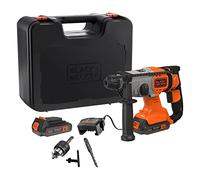 Black+Decker 18V SDS-plus Akku-Kombihammer (1,2 Joule, für effektives Bohren, Schlagbohren und leichte Meißelarbeiten, LED-Arbeitsleuchte, inkl. 2x Akkus, Ladegerät, Koffer, 1x 6mm Bohrer) BCD900E2K