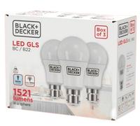 Black+Decker 3 Pack Black & Decker 12.6W (100W Eqv) Gls B22 Bayonet Cap 6500K Daylight 1521 Lumens
