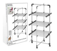 BLACK+DECKER 63091 3-Tier Heated Clothes Airer with Cover & Wheels Aluminium, Cool Grey, 140cm x 73cm x 68cm