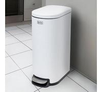 BLACK+DECKER BXBN61579E 30 Litre Slimline Pedal Bin with Soft Close Lid, Kitchen Bin for Indoor Waste Recycling, 61 x 23 x 44cm, White