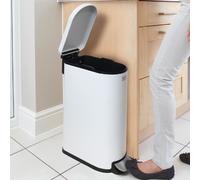 BLACK+DECKER BXBN61579E 30 Litre Slimline Pedal Bin with Soft Close Lid, Kitchen Bin for Indoor Waste Recycling, 61 x 23 x 44cm, White