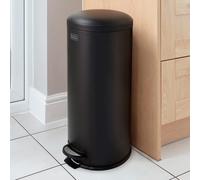 BLACK+DECKER 30L Dome Lid Pedal Bin - Matt Black