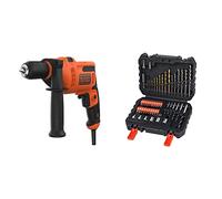BLACK+DECKER 500 W Hammer Drill Power Tool with Side Handle, BEH200-GB & A7188 Drill and Screwdriver Bit Set 50-Piece