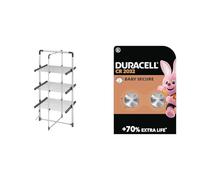 Black+Decker 63099 3-Tier Heated Clothes Airer Aluminium, Cool Grey, 140cm x 73cm x 68cm & DURACELL 2032 Lithium Coin Batteries 3V (2 pack) - Up to 70% Extra Life - Baby Secure Technology