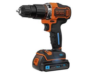 Black + Decker bdchd18kst-qw Hammer Drill Driver, 18 V Lithium Battery, 1.5 Ah, Smart Tech Technology, Orange/Black, Orange, BDCHD18KST-QW, 18 voltsV