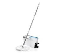 BLACK+DECKER BXBK61519E Spin Mop and Bucket Set, 5L Bucket with Foot Pedal Operated Wringer, Extending Telescopic Mop Handle, Polyester Microfibre Mop Head For All Floors, White