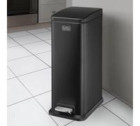 BLACK+DECKER BXBN0008E 20L Black Slimline Pedal Bin with Soft Close Lid, Stainless Steel, 56cm x 22cm x 36cm