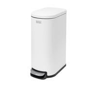 BLACK+DECKER BXBN61579E 30 Litre Slimline Pedal Bin with Soft Close Lid, Kitchen Bin for Indoor Waste Recycling, 61 x 23 x 44cm, White