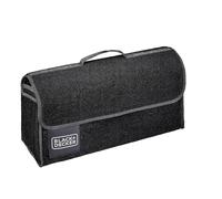 BLACK+DECKER Car Boot Organiser - Boot Organiser 55 x 15 x 23 CM - Car Storage with 1 Large Compartment and 2 Slip Pockets - Shopping and Car Accessories - With Velcro - Black