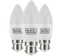 BLACK+DECKER® - LED Candle Lightbulbs - Pack of 3 Light Bulbs • 4.2W • B22 Bayonet Base • Daylight 6500K • Non-Dimmable • 470 Lumens • Energy Class E