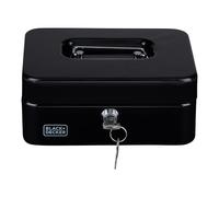 BLACK+DECKER Money Box with Key - Removable Drawer with 3 Compartments - Includes 2 Keys - 20 x 16 x 8.5 cm - Metal - Black