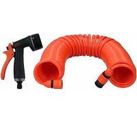 BLACK+DECKER Spiral Hose 15 m - Garden Hose with Garden Sprayer and 1/2 Fittings - Plastic - Orange/Black