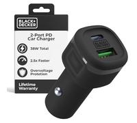 BLACK+DECKER USB C Car Charger, Compact 38W 2-Port, LED Indicator Type C Charger with Power Delivery/Quick Charge, Compatible with iPhone 15 14 13 12 Series, Pixel 3 2 XL, iPad Pro, More