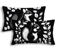 Black Decorative Pillow Cases, Set of 2 Squirrel Cushion Covers 40 x 60 - Rectangle Cushion Covers with Zipper, Decorative Pillow Cases, Pillowcases for Sofa Couch Bed Room Home Decoration -2160