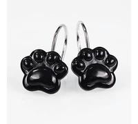 Black Decorative Shower Curtain Hooks: Cute Lovely Funny Cat Dog Bear Animal Paw Print Shower Curtain Rings Hooks & Hangers for Kids Children Bathroom Décor - Set of 12
