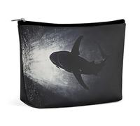 Black Deep Sea Shark Large Capacity Makeup Bag,Organizer Travel Toiletry Leather Bag for Women Man,Portable Cosmetic Bag Zipper Pouch