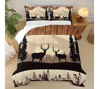 Black Deer Double Duvet Coverless, Reversible Design, Natural Retro Style Comforter & 2 Pillow Cases for Bedroom Decor, 10.5 Tog Ultra Soft Microfibre, All Seasons sz70