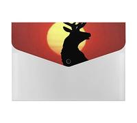 Black Deer Silhouette in Full Moon Light On Red 6 Pockets Expanding File Organizer, File Manager Flap and Snap Button Closure for Student Teacher Doctor School 13 x 9.1 inch