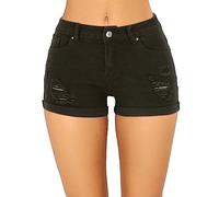 Black Denim Shorts Low Waisted - Jean Shorts Women Ripped Durable Rolled Hem Summer Crop Hot Pants Trendy Sexy Running Shorts Womens Stretch Tights Slim Skinny Active Casual Shorts with Pockets