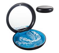 Black Dental Orthodontic Retainer Box Case with Mirror, Slim Aligner Brace Retainer Case Mouth Guard Denture Holder Case for Braces, Bleaching Trays, False Teeth