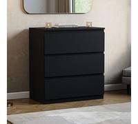 (Black) Denver 3 Drawer Bedside Cabinet Storage Chest