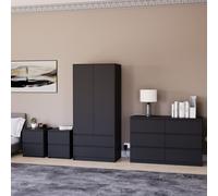 (Black) Denver 4 Piece Bedroom Set Drawer Chest Wardrobe 4