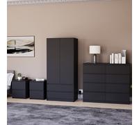 (Black) Denver 4 Piece Bedroom Set Drawer Chest Wardrobe 5