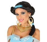 Black desert princess wig with blue headband for women