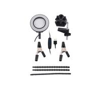 (Black) Desk Clip Magnifier PCB Soldering Holder 3X Magnifier with LED Light 3Pcs Flexible Arm Soldering Third Hand Tool