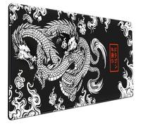 Black Desk Mat White Japanese Dragon Mouse Pad XL Black Anime Big Mousepad Gaming Large Mouse Pad for Men Desk Pad with Stitched Edges Non-Slip Large Computer Mat, 31.5x15.8 in.