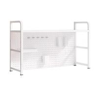 Black Desktop Bookshelf for Computer Desk, Steel Pegboard Storage Hutch with Shelves, Office Supplies nizer for Home & Dorm, 115x20x98 cm