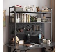 Black Desktop Bookshelf nizer with Steel Pegboard, Multi-Shelf Storage Hutch for Office Supplies & Dorm Room, Stylish Computer Desk Accessory (115x20x98cm)