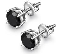 Black Diamond Earrings Black Stud Earrings Screw Back Black Studs for Men Black Men Earrings CZ Diamond Earrings Black Studs Men Silver Stud Earrings Cubic Zirconia Stud Earrings Screw Back 8MM