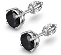 Black Diamond Earrings Black Stud Earrings Screw Back Black Studs for Men Black Men Earrings CZ Diamond Earrings Black Studs Men Silver Stud Earrings Cubic Zirconia Stud Earrings Screw Back 6MM