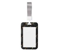 Black Diamond Pattern Golden Accents Sliding Id Badge Holder Hard Plastic Work Card Case Name Tag Protector for Nurses Office