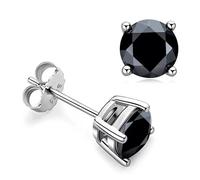 Black Diamond Stud Earrings, 4 Claw Black Diamond Pair Screw Back for in 9K White Gold 0.75Ct