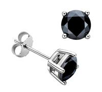 Black Diamond Stud Earrings, 4 Claw Black Diamond Pair Screw Back for in 9K White Gold 1.00Ct