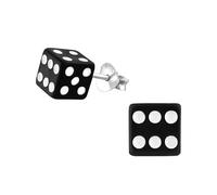 Black Dice Stud Earrings - Sterling Silver 0.5cm x 0.5cm Board Game Playing Poker