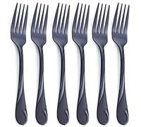 Black Dinner Fork Set, Seeshine 7.8-inch(19.8cm) Stainless Steel Shiny Black Metal Table Fork Silverware Cutlery Fork, Set of 6-Dishwasher Safe