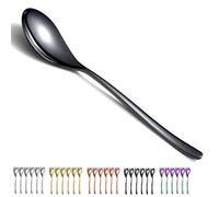 Black Dinner Spoons 6 Pieces, Kyraton 21.5 cm Stainless Steel Titanium Plating Black Table Spoons, Soup Spoons Silverware Set Sturdy Easy to Clean, Dessert Spoons, Dishwasher Safe